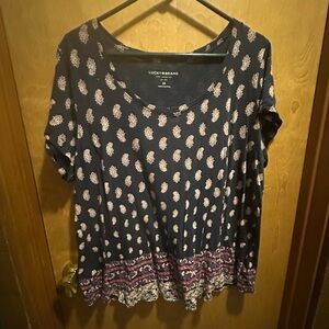 Lucky Brand Women's Blue and White Short Sleeve Top 2X